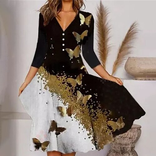 Women's A Line Dress Midi Dress Black 3/4 Length Sleeve Butterfly Animal Print Fall Winter V Neck Stylish Elegant 2022 S M L XL XXL 3XL
Women's A Line Dress Midi Dress Black 3/4 Length Sleeve Butterfly Animal Print Fall Winter V Neck Stylish Elegant 2022 S M L XL XXL 3XL