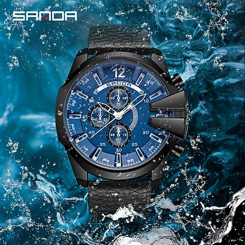 

SANDA Quartz Watch for Men Analog Quartz Stylish Stylish Formal Style Waterproof Noctilucent Large Dial Alloy Leather Fashion