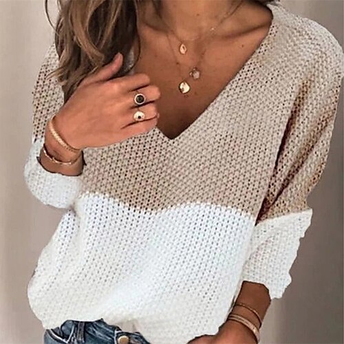 Women's Pullover Sweater Jumper Ribbed Knit Knitted Color Block Deep V Stylish Casual Daily Holiday Fall Winter Khaki S M L / Long Sleeve
Women's Pullover Sweater Jumper Ribbed Knit Knitted Color Block Deep V Stylish Casual Daily Holiday Fall Winter Khaki S M L / Long Sleeve