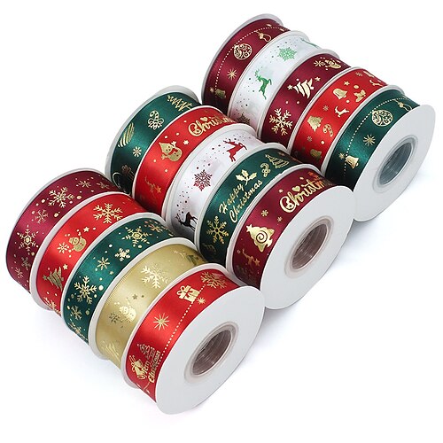 15 Colors 25 Yard Christmas Word / Phrase Tree Reindeer Bronzing Silk Ribbon for Gift Decoration Party 4/5 Inch Width 1 Roll
15 Colors 25 Yard Christmas Word / Phrase Tree Reindeer Bronzing Silk Ribbon for Gift Decoration Party 4/5 Inch Width 1 Roll