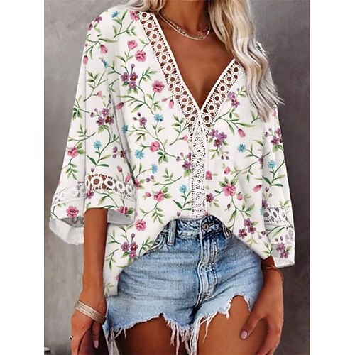 Women's Shirt Floral Casual Daily Floral Shirt 3/4 Length Sleeve Print V Neck Casual White S / 3D Print
Women's Shirt Floral Casual Daily Floral Shirt 3/4 Length Sleeve Print V Neck Casual White S / 3D Print