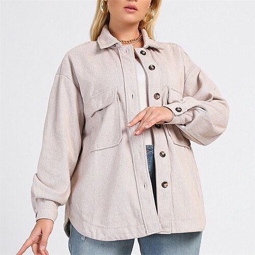 Women's Plus Size Jacket Pocket Button Plain Causal Vacation Long Sleeve Turndown Regular Fall Winter Beige L XL XXL 3XL 4XL
Women's Plus Size Jacket Pocket Button Plain Causal Vacation Long Sleeve Turndown Regular Fall Winter Beige L XL XXL 3XL 4XL