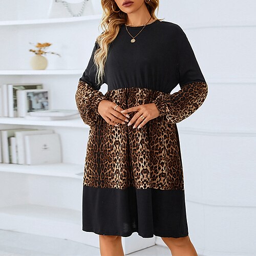 Women's Casual Dress A Line Dress Knee Length Dress Black Long Sleeve Leopard Ruched Print Fall Winter Crew Neck Stylish Casual Modern Loose 2022 XS S M L
Women's Casual Dress A Line Dress Knee Length Dress Black Long Sleeve Leopard Ruched Print Fall Winter Crew Neck Stylish Casual Modern Loose 2022 XS S M L