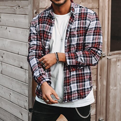 Men's Shirt Overshirt Shirt Jacket Plaid Turndown Wine Long Sleeve Print Street Daily Button-Down Tops Fashion Casual Comfortable
Men's Shirt Overshirt Shirt Jacket Plaid Turndown Wine Long Sleeve Print Street Daily Button-Down Tops Fashion Casual Comfortable