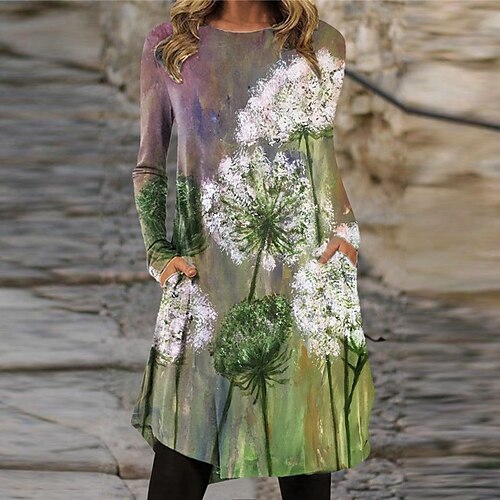 Women's Shift Dress Knee Length Dress Green Purple Yellow Long Sleeve Floral Print Pocket Print Fall Winter Crew Neck Casual Vacation 2022 S M L XL XXL 3XL
Women's Shift Dress Knee Length Dress Green Purple Yellow Long Sleeve Floral Print Pocket Print Fall Winter Crew Neck Casual Vacation 2022 S M L XL XXL 3XL
