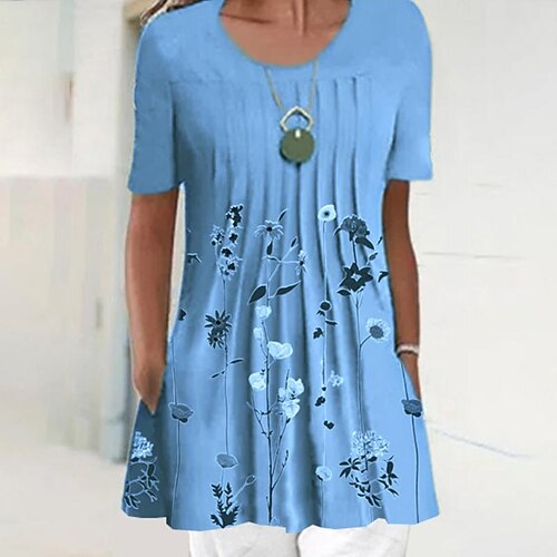 Women's T shirt Tee Floral Holiday Weekend Floral Painting T shirt Tee Short Sleeve Print Round Neck Basic Green Blue S / 3D Print
Women's T shirt Tee Floral Holiday Weekend Floral Painting T shirt Tee Short Sleeve Print Round Neck Basic Green Blue S / 3D Print