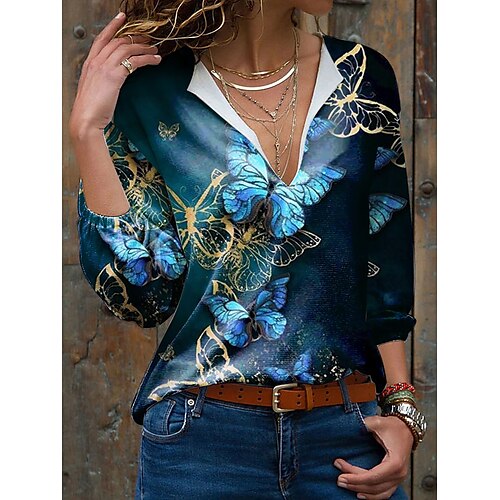 Women's Shirt Blouse Blue Butterfly Print Long Sleeve Daily Weekend Streetwear Casual V Neck Regular Butterfly S
Women's Shirt Blouse Blue Butterfly Print Long Sleeve Daily Weekend Streetwear Casual V Neck Regular Butterfly S