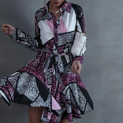 Women's Shirt Dress A Line Dress Short Mini Dress Black And White Blue Purple Long Sleeve Color Block Ruffle With Belt Button Fall Winter Shirt Collar Casual 2022 S M L XL / Print
Women's Shirt Dress A Line Dress Short Mini Dress Black And White Blue Purple Long Sleeve Color Block Ruffle With Belt Button Fall Winter Shirt Collar Casual 2022 S M L XL / Print