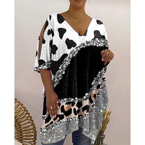 Women's T shirt Tee Color Block Casual Weekend T shirt Tee Half Sleeve Sequins Cut Out Patchwork V Neck Basic Black S
Women's T shirt Tee Color Block Casual Weekend T shirt Tee Half Sleeve Sequins Cut Out Patchwork V Neck Basic Black S