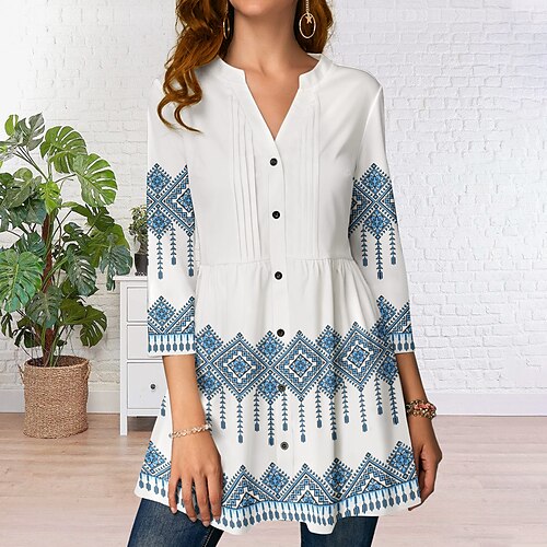 Women's Blouse Shirt Tunic White Geometric Button Flowing tunic 3/4 Length Sleeve Daily Weekend Streetwear Casual V Neck Long Geometric S / Print
Women's Blouse Shirt Tunic White Geometric Button Flowing tunic 3/4 Length Sleeve Daily Weekend Streetwear Casual V Neck Long Geometric S / Print