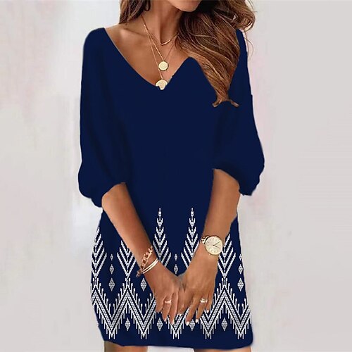 Women's Casual Dress Bodycon Short Mini Dress Navy Blue 3/4 Length Sleeve Geometric Print Fall Winter V Neck Casual Vacation Loose 2022 S M L XL XXL 3XL
Women's Casual Dress Bodycon Short Mini Dress Navy Blue 3/4 Length Sleeve Geometric Print Fall Winter V Neck Casual Vacation Loose 2022 S M L XL XXL 3XL