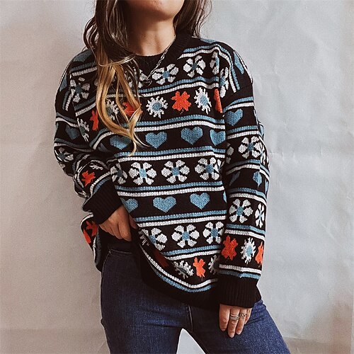 Women's Pullover Sweater Jumper Crochet Knit Knitted Floral Crew Neck Stylish Casual Holiday Going out Fall Winter Black Blue S M L / Long Sleeve
Women's Pullover Sweater Jumper Crochet Knit Knitted Floral Crew Neck Stylish Casual Holiday Going out Fall Winter Black Blue S M L / Long Sleeve