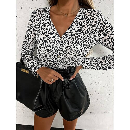 Women's Blouse Leopard Casual Daily Work Blouse Shirt Long Sleeve Print V Neck Elegant White Khaki S
Women's Blouse Leopard Casual Daily Work Blouse Shirt Long Sleeve Print V Neck Elegant White Khaki S