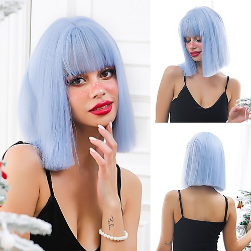 Synthetic Wig Straight With Bangs Machine Made Wig Short Blue Synthetic Hair Women's Soft Party Easy to Carry Blue / Daily Wear / Party / Evening
Synthetic Wig Straight With Bangs Machine Made Wig Short Blue Synthetic Hair Women's Soft Party Easy to Carry Blue / Daily Wear / Party / Evening