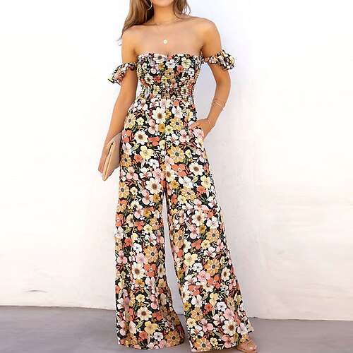 Women's Jumpsuit Pocket Print Floral Off Shoulder Casual Street Daily Regular Fit Sleeveless Yellow S M L Spring
Women's Jumpsuit Pocket Print Floral Off Shoulder Casual Street Daily Regular Fit Sleeveless Yellow S M L Spring