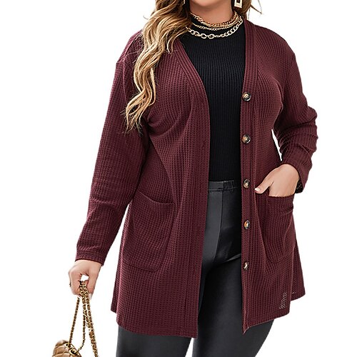 Women's Plus Size Jacket Pocket Plain Vacation Going out Long Sleeve Open Front Long Fall Winter Wine XL XXL 3XL 4XL
Women's Plus Size Jacket Pocket Plain Vacation Going out Long Sleeve Open Front Long Fall Winter Wine XL XXL 3XL 4XL