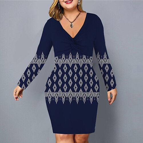 Women's Plus Size Work Dress Floral V Neck Long Sleeve Fall Winter Stylish Work Short Mini Dress Daily Vacation Dress / 3D Print
Women's Plus Size Work Dress Floral V Neck Long Sleeve Fall Winter Stylish Work Short Mini Dress Daily Vacation Dress / 3D Print