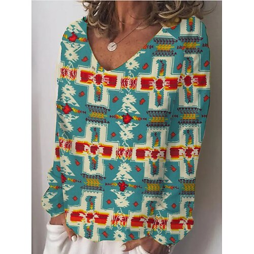 Women's Shirt Geometric Holiday Weekend Geometric Shirt Long Sleeve Print V Neck Ethnic Streetwear Green S / 3D Print
Women's Shirt Geometric Holiday Weekend Geometric Shirt Long Sleeve Print V Neck Ethnic Streetwear Green S / 3D Print