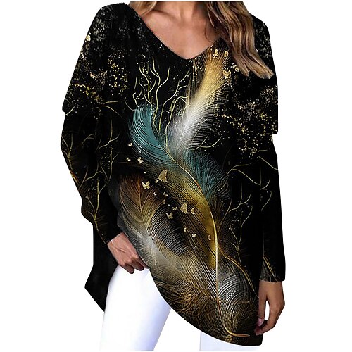 Women's Blouse Blue Pink Fuchsia Floral Feather Print Long Sleeve Holiday Weekend Basic V Neck Long Loose Fit Floral Painting S / 3D Print
Women's Blouse Blue Pink Fuchsia Floral Feather Print Long Sleeve Holiday Weekend Basic V Neck Long Loose Fit Floral Painting S / 3D Print