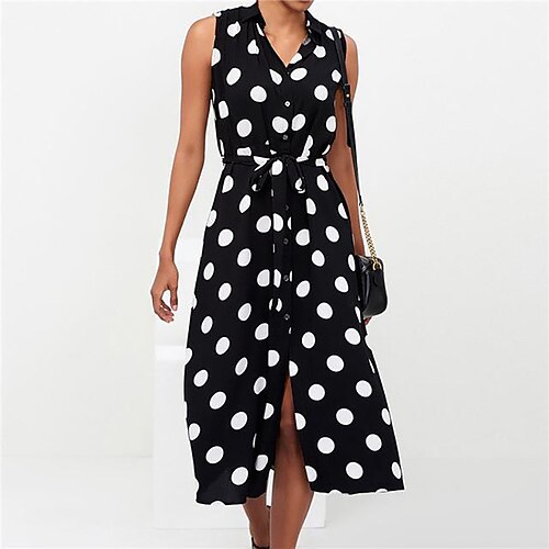 Women's A Line Dress Knee Length Dress Green Black Blue Dark Blue Sleeveless Polka Dot Split Lace up Spring Summer V Neck Stylish Mature Loose 2022 S M L XL XXL 3XL
Women's A Line Dress Knee Length Dress Green Black Blue Dark Blue Sleeveless Polka Dot Split Lace up Spring Summer V Neck Stylish Mature Loose 2022 S M L XL XXL 3XL