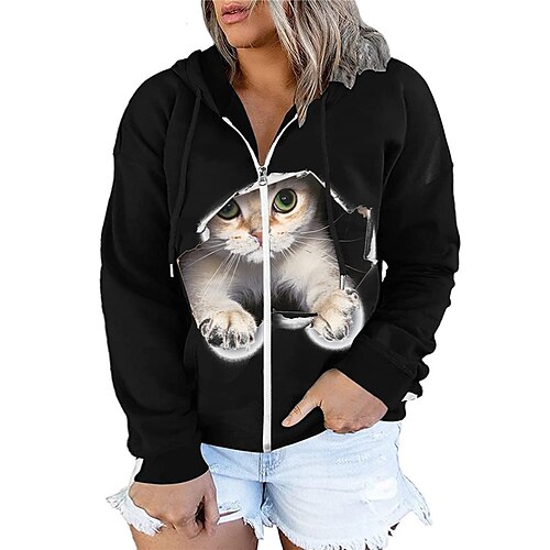 Women's Plus Size Tops Hoodie Sweatshirt Cat Animal Zipper Print Long Sleeve Hooded Streetwear Daily Vacation Polyester Fall Winter Black / 3D Print
Women's Plus Size Tops Hoodie Sweatshirt Cat Animal Zipper Print Long Sleeve Hooded Streetwear Daily Vacation Polyester Fall Winter Black / 3D Print