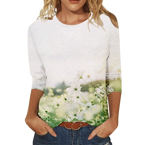 Women's T shirt Tee Graphic Casual Weekend T shirt Tee Long Sleeve Print Round Neck Basic Green White Blue S / 3D Print
Women's T shirt Tee Graphic Casual Weekend T shirt Tee Long Sleeve Print Round Neck Basic Green White Blue S / 3D Print