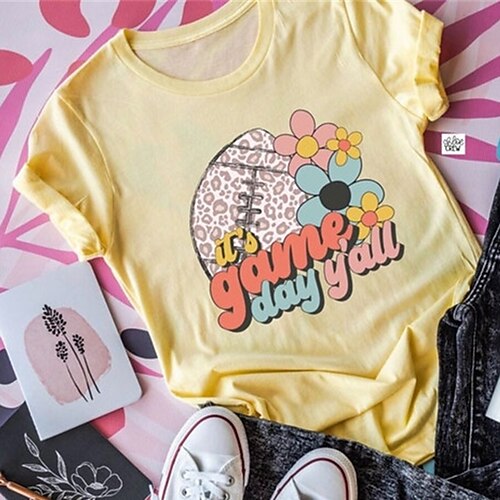 Women's T shirt Tee Floral Text Baseball Casual Weekend Painting T shirt Tee Short Sleeve Print Round Neck Basic Yellow S
Women's T shirt Tee Floral Text Baseball Casual Weekend Painting T shirt Tee Short Sleeve Print Round Neck Basic Yellow S