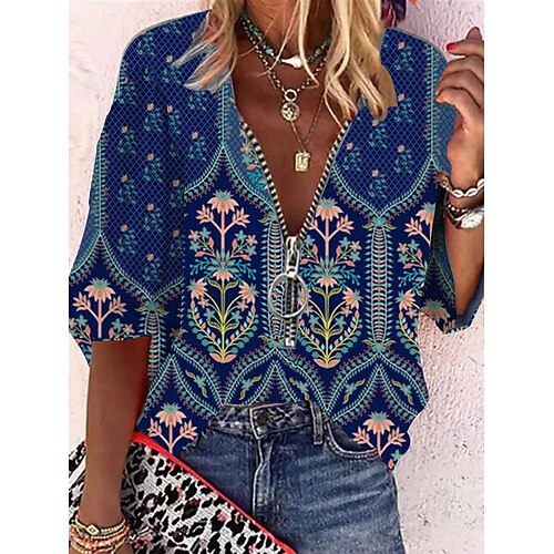 Women's Shirt Floral Holiday Weekend Floral Shirt Long Sleeve Quarter Zip Print V Neck Casual Streetwear Blue S / 3D Print
Women's Shirt Floral Holiday Weekend Floral Shirt Long Sleeve Quarter Zip Print V Neck Casual Streetwear Blue S / 3D Print