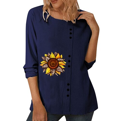 Women's T shirt Tee Graphic Patterned Daily T shirt Tee Long Sleeve Print Round Neck Basic Blue Khaki Navy Blue S
Women's T shirt Tee Graphic Patterned Daily T shirt Tee Long Sleeve Print Round Neck Basic Blue Khaki Navy Blue S