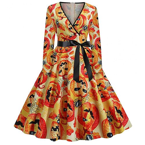 Women's Halloween A Line Dress Midi Dress Orange Long Sleeve Print Pumpkin Bat Print Fall Winter V Neck Casual 2022 S M L XL XXL
Women's Halloween A Line Dress Midi Dress Orange Long Sleeve Print Pumpkin Bat Print Fall Winter V Neck Casual 2022 S M L XL XXL