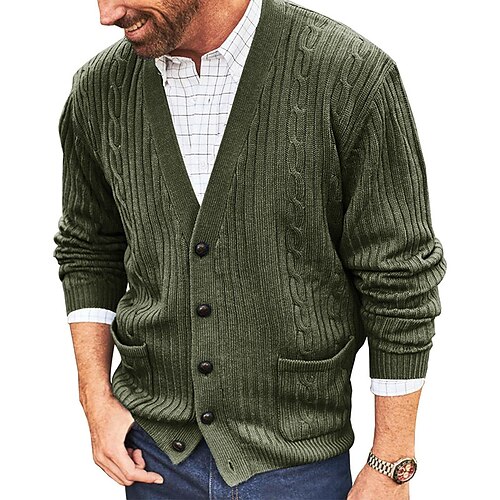 Men's Sweater Cardigan Sweater Cable Knit Button Pocket Solid Color V Neck Basic Stylish Daily Holiday Clothing Apparel Winter Fall Black Blue M L XL
Men's Sweater Cardigan Sweater Cable Knit Button Pocket Solid Color V Neck Basic Stylish Daily Holiday Clothing Apparel Winter Fall Black Blue M L XL
