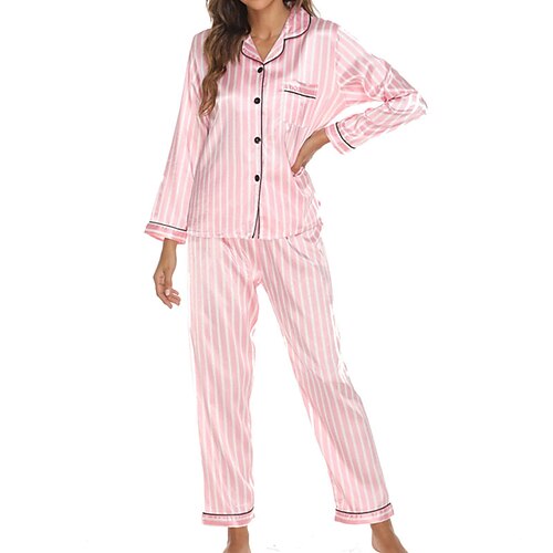 Women's Pajamas Sets Nighty Pjs 2 Pieces Heart Stripe Fashion Comfort Home Satin Lapel Long Sleeve Pant Button Fall Spring Light Pink Green / Silk / Flower / Feather
Women's Pajamas Sets Nighty Pjs 2 Pieces Heart Stripe Fashion Comfort Home Satin Lapel Long Sleeve Pant Button Fall Spring Light Pink Green / Silk / Flower / Feather