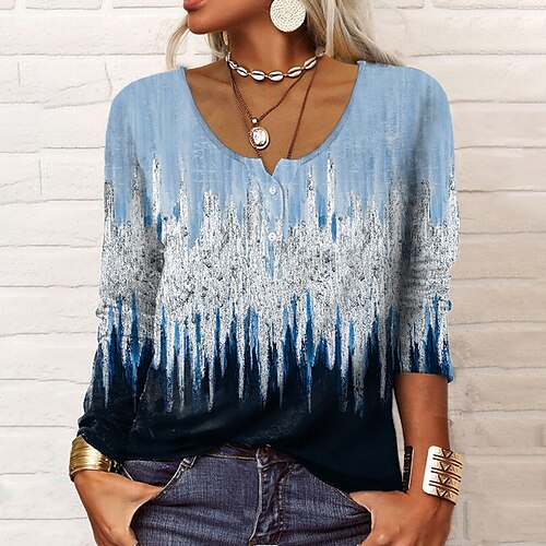 Women's T shirt Tee Green Blue Purple Graphic Button Print Long Sleeve Casual Weekend Basic Round Neck Regular Painting S / 3D Print
Women's T shirt Tee Green Blue Purple Graphic Button Print Long Sleeve Casual Weekend Basic Round Neck Regular Painting S / 3D Print