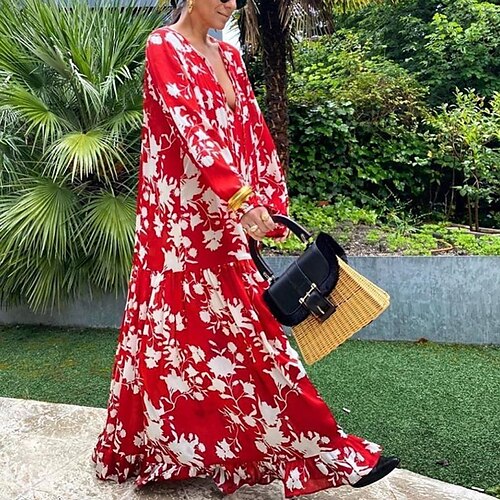 Women's Casual Dress Chiffon Dress Maxi long Dress Red Long Sleeve Floral Print Fall Winter V Neck Stylish Casual Boho 2022 S M L XL
Women's Casual Dress Chiffon Dress Maxi long Dress Red Long Sleeve Floral Print Fall Winter V Neck Stylish Casual Boho 2022 S M L XL