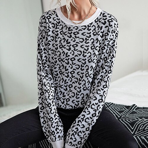 Women's Pullover Sweater Jumper Ribbed Knit Knitted Leopard Crew Neck Stylish Casual Daily Outdoor Fall Winter Gray S M L / Long Sleeve
Women's Pullover Sweater Jumper Ribbed Knit Knitted Leopard Crew Neck Stylish Casual Daily Outdoor Fall Winter Gray S M L / Long Sleeve