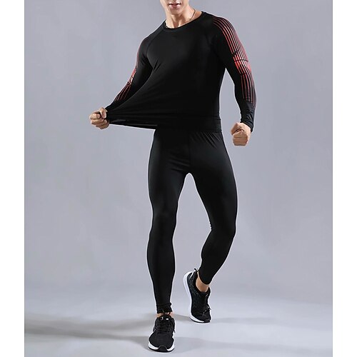 Men's Activewear Set Compression Suit 2 Piece Athletic Long Sleeve Spandex Breathable Quick Dry Moisture Wicking Fitness Running Jogging Sportswear Activewear Striped Black Red Black Green
Men's Activewear Set Compression Suit 2 Piece Athletic Long Sleeve Spandex Breathable Quick Dry Moisture Wicking Fitness Running Jogging Sportswear Activewear Striped Black Red Black Green