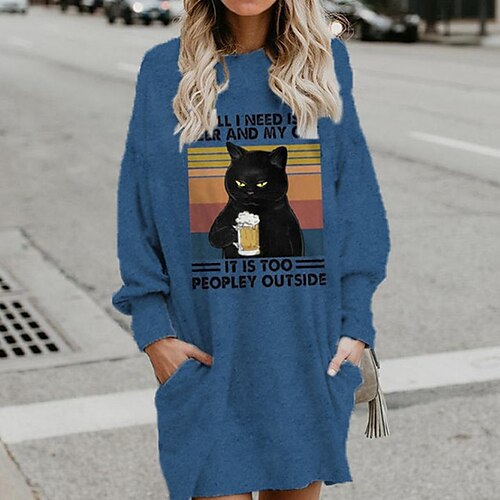 Women's Shift Dress Short Mini Dress Blue Gray Long Sleeve Print Cat Letter Pocket Print Fall Winter Hooded Casual 2022 S M L XL XXL 3XL
Women's Shift Dress Short Mini Dress Blue Gray Long Sleeve Print Cat Letter Pocket Print Fall Winter Hooded Casual 2022 S M L XL XXL 3XL