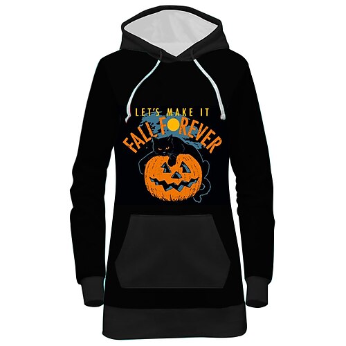Women's Pullover Hoodie Dress Pumpkin Text Front Pocket Print Halloween Weekend 3D Print Streetwear Long Clothing Apparel Hoodies Sweatshirts Black
Women's Pullover Hoodie Dress Pumpkin Text Front Pocket Print Halloween Weekend 3D Print Streetwear Long Clothing Apparel Hoodies Sweatshirts Black