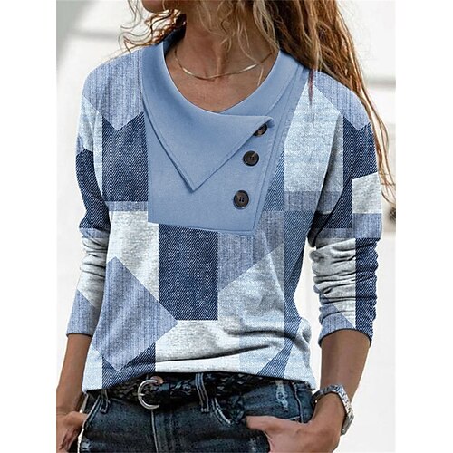 Mulheres Camiseta Azul Geométrica Botão Imprimir Manga Longa Casual Final de semana Básico Decote V Padrão Geométrico Pintura S
Mulheres Camiseta Azul Geométrica Botão Imprimir Manga Longa Casual Final de semana Básico Decote V Padrão Geométrico Pintura S