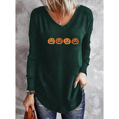 Women's T shirt Tee Green Blue Black Pumpkin Print Long Sleeve Halloween Basic Halloween V Neck Regular S
Women's T shirt Tee Green Blue Black Pumpkin Print Long Sleeve Halloween Basic Halloween V Neck Regular S