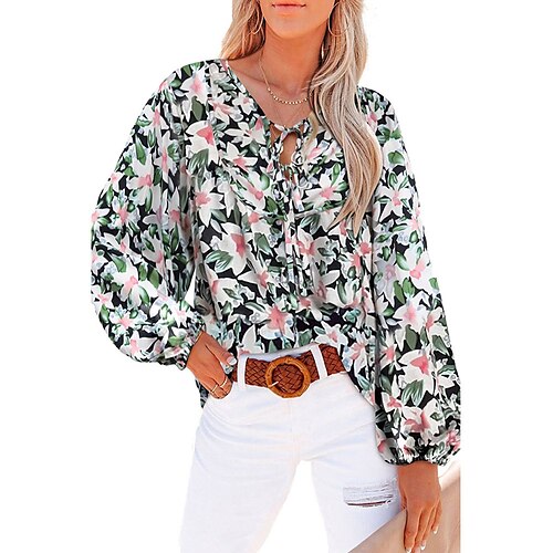 Women's Blouse Shirt Green Pink Light Blue Flower Lace up Print Long Sleeve Daily Going out Elegant V Neck Regular S
Women's Blouse Shirt Green Pink Light Blue Flower Lace up Print Long Sleeve Daily Going out Elegant V Neck Regular S