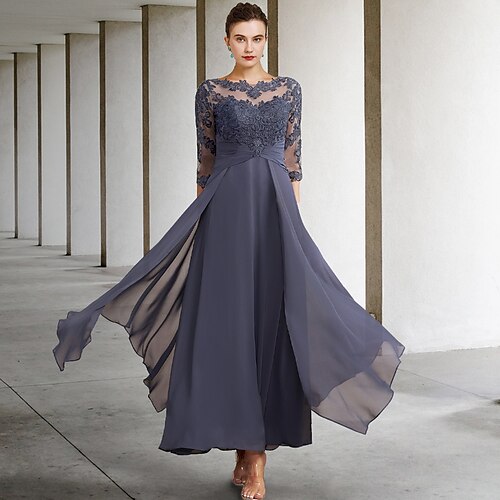 A-Line Mother of the Bride Dress Plus Size Elegant Jewel Neck Ankle Length Chiffon Lace Half Sleeve with Ruched Ruffles Appliques 2022
A-Line Mother of the Bride Dress Plus Size Elegant Jewel Neck Ankle Length Chiffon Lace Half Sleeve with Ruched Ruffles Appliques 2022