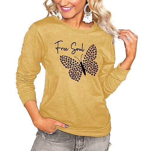 Women's T shirt Tee Graphic Butterfly Letter Casual Daily Holiday Butterfly T shirt Tee Long Sleeve Print Round Neck Basic Green Blue Yellow S
Women's T shirt Tee Graphic Butterfly Letter Casual Daily Holiday Butterfly T shirt Tee Long Sleeve Print Round Neck Basic Green Blue Yellow S