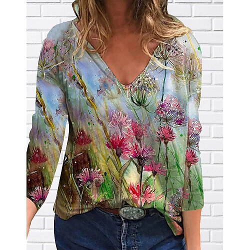 Women's T shirt Tee Flower Casual Weekend T shirt Tee Long Sleeve Patchwork Print V Neck Basic Green Blue Purple S / 3D Print
Women's T shirt Tee Flower Casual Weekend T shirt Tee Long Sleeve Patchwork Print V Neck Basic Green Blue Purple S / 3D Print