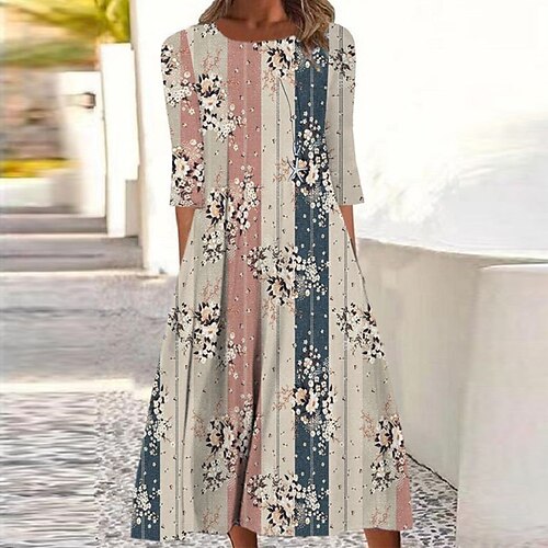 Women's Casual Dress Shift Dress Midi Dress Khaki 3/4 Length Sleeve Floral Striped Ruched Print Fall Spring Round Neck Casual Vacation 2022 S M L XL XXL 3XL
Women's Casual Dress Shift Dress Midi Dress Khaki 3/4 Length Sleeve Floral Striped Ruched Print Fall Spring Round Neck Casual Vacation 2022 S M L XL XXL 3XL