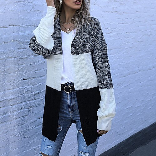 Women's Cardigan Sweater Jumper Crochet Knit Knitted Striped Open Front Stylish Casual Daily Going out Fall Winter Black S M L / Long Sleeve
Women's Cardigan Sweater Jumper Crochet Knit Knitted Striped Open Front Stylish Casual Daily Going out Fall Winter Black S M L / Long Sleeve
