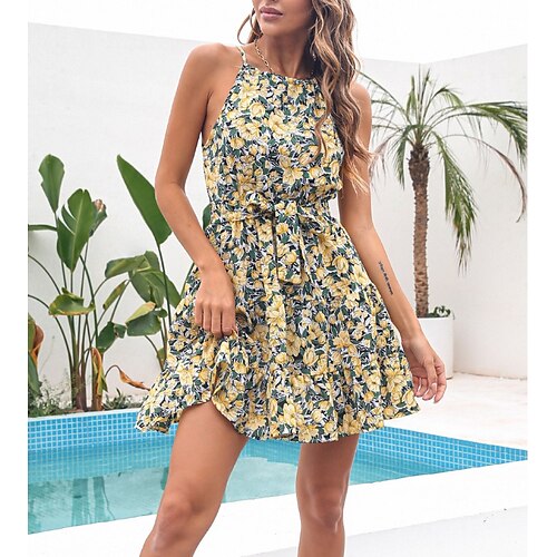 Women's A Line Dress Floral Dress Short Mini Dress Purple Yellow Red Light Blue Sleeveless Floral Lace up Print Fall Spring Halter Neck Stylish Fashion Modern 2022 S M L XL / Summer / Casual Dress
Women's A Line Dress Floral Dress Short Mini Dress Purple Yellow Red Light Blue Sleeveless Floral Lace up Print Fall Spring Halter Neck Stylish Fashion Modern 2022 S M L XL / Summer / Casual Dress