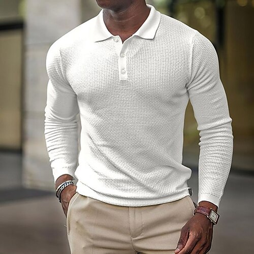 

Men's Collar Polo Shirt Knit Polo Sweater Golf Shirt Solid Color Turndown White Daily Holiday Long Sleeve Button-Down Clothing Apparel Fashion Casual Comfortable Wrinkle-Free