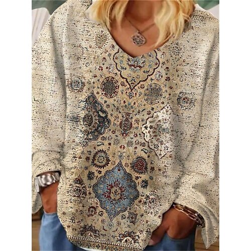 Women's Plus Size Tops T shirt Tee Floral Print Long Sleeve V Neck Streetwear Daily Vacation Cotton Spandex Jersey Fall Spring khaki
Women's Plus Size Tops T shirt Tee Floral Print Long Sleeve V Neck Streetwear Daily Vacation Cotton Spandex Jersey Fall Spring khaki