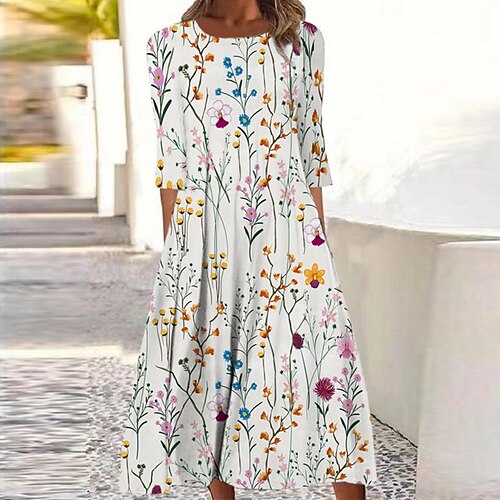 Women's Casual Dress Shift Dress Midi Dress White 3/4 Length Sleeve Floral Ruched Print Fall Spring Round Neck Casual Vacation 2022 S M L XL XXL 3XL
Women's Casual Dress Shift Dress Midi Dress White 3/4 Length Sleeve Floral Ruched Print Fall Spring Round Neck Casual Vacation 2022 S M L XL XXL 3XL